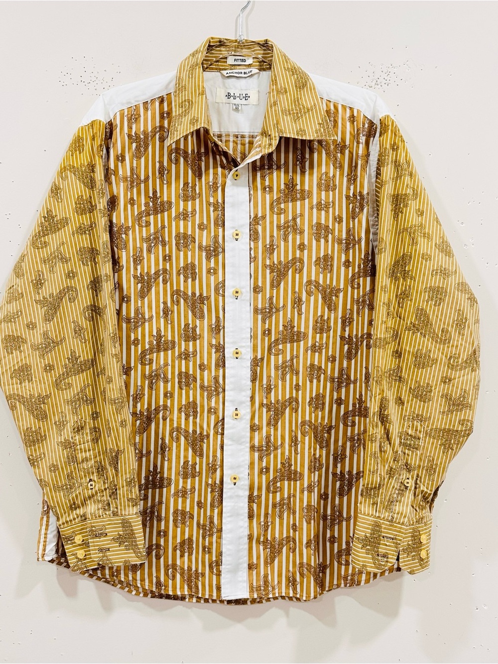 Vintage Anchor Blue ABNCHU OER Men's Shirt XL 16.5 Fitted Paisley Striped Gold